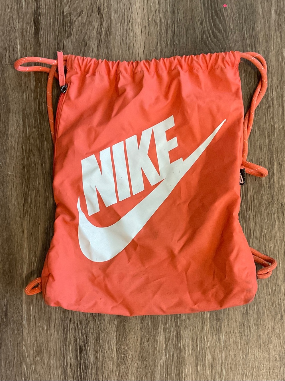 Nike Coral-Red Drawstring Gym Sack with White Swoosh